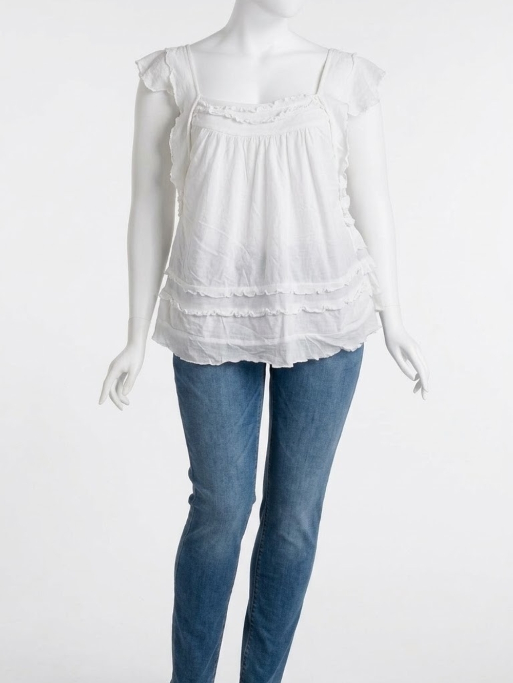 By Anthropologie White Ruffled Tiered Babydoll Top